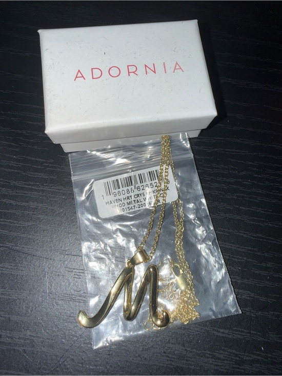 adornia Jewelry - Haven Heart Gold Tone Initial M Pendant Necklace, NEW in original packaging